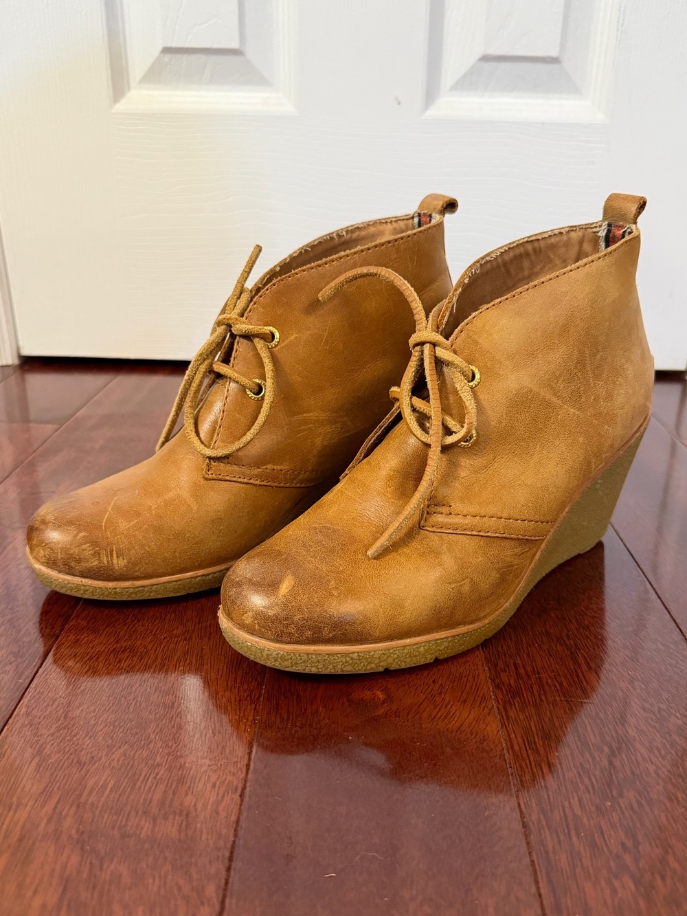 Sperry Top-Sider Stella Prow Leather Wedge Booties Women’s 7.5 Tan Brown